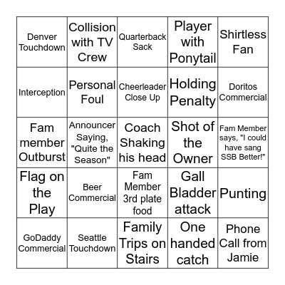 SUPER BOWL BINGO Card