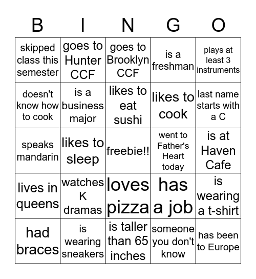 Hunter x Brooklyn CCF Collab Bingo Card