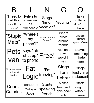 My Mother Bingo Card