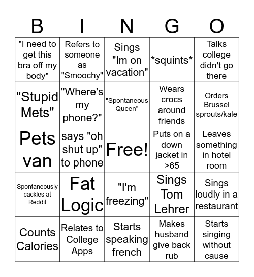 My Mother Bingo Card