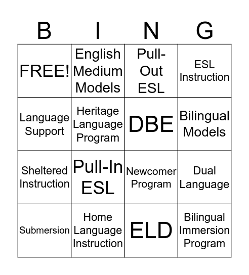 Program Models Bingo Card