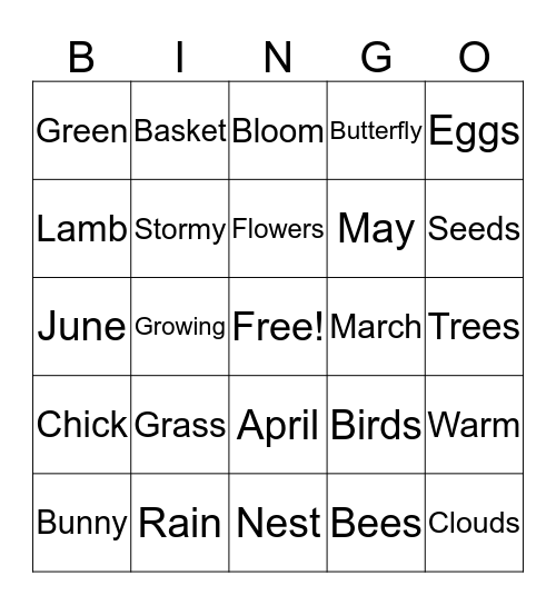 SPRING Bingo Card