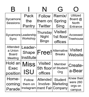Campus Life & Union Board Bingo Card