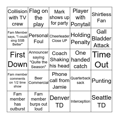 SUPER BOWL BINGO Card