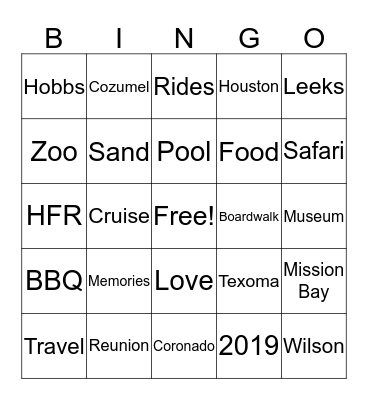 Hobbs Family Reunion  Bingo Card