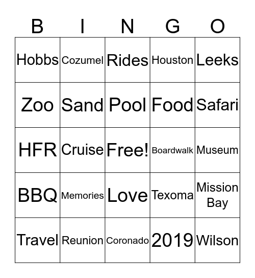 Hobbs Family Reunion  Bingo Card