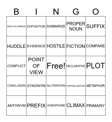 VOCABULARY BINGO Card