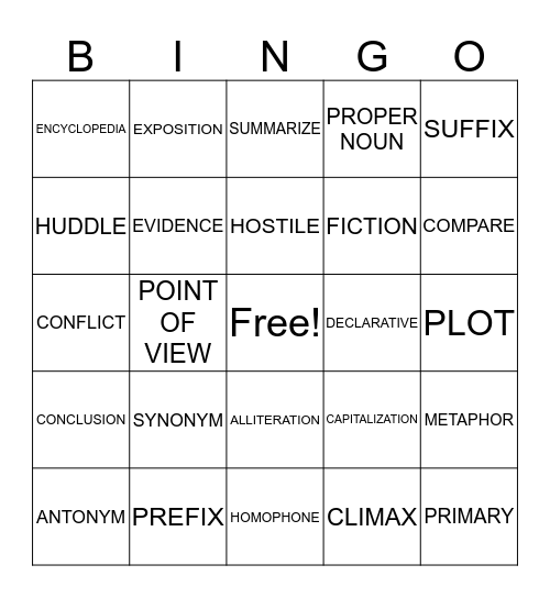 VOCABULARY BINGO Card