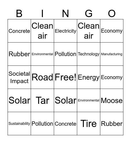 Road to Bingo Card