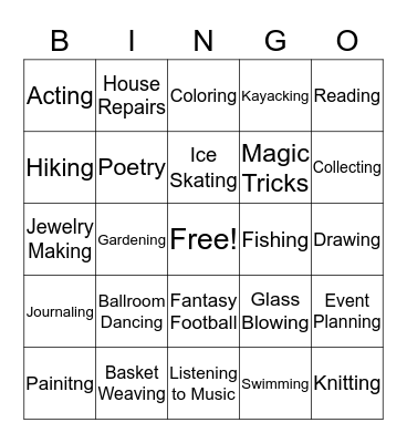 Leisure Exploration Bingo Card