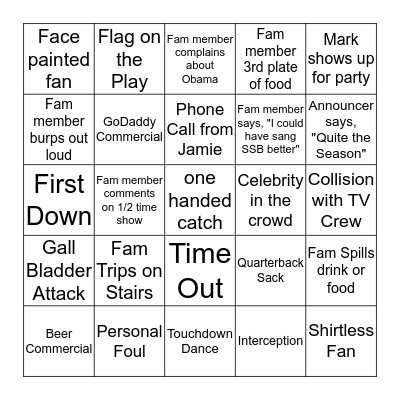 SUPER BOWL BINGO Card