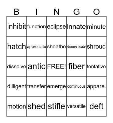 Wordly Wise 6 Bingo Card