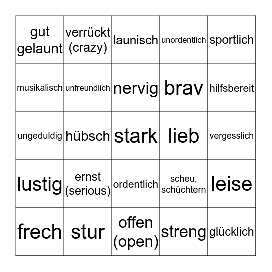 JTBSN - Charakter Bingo Card