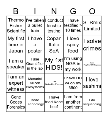 Get names of any row AND column to win prizes.  Bingo Card