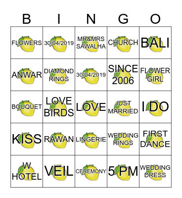 BRIDAL SHOWER BINGO Card