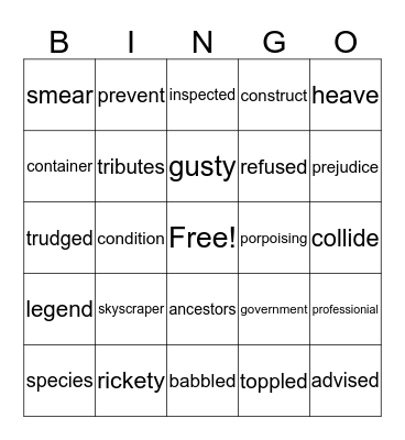 Vocabulary Bingo Card