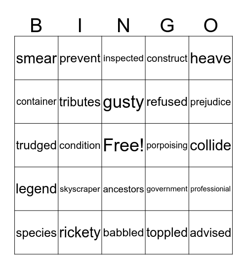 Vocabulary Bingo Card