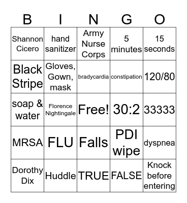 Nurses Week Bingo Card