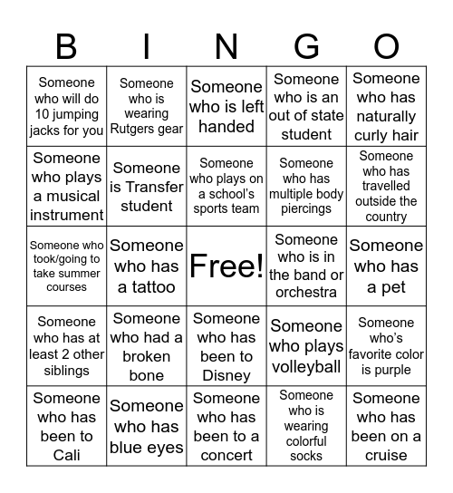 People Bingo! Bingo Card