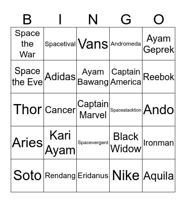 Kevin's Bingo Card