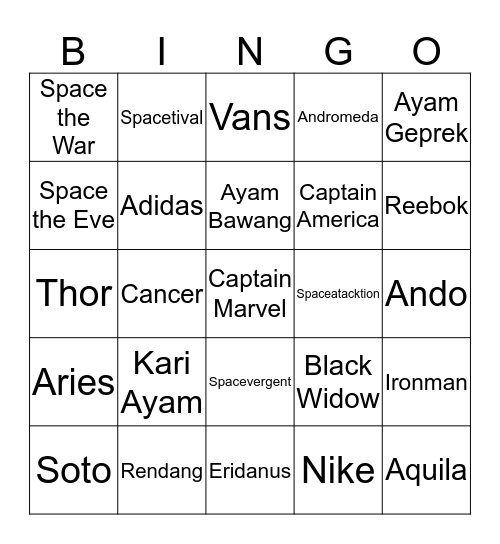 Kevin's Bingo Card