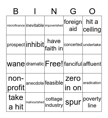 Poverty Vocabulary Bingo Card