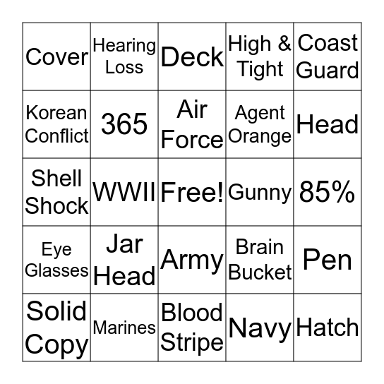 Military Culture Bingo Card