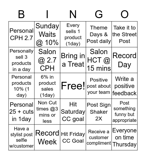 Manager's GHS Bingo Card