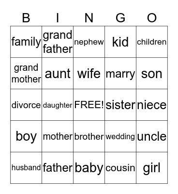 Family ASL Bingo Card