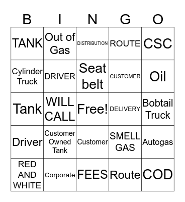 Suburban Propane Bingo Card