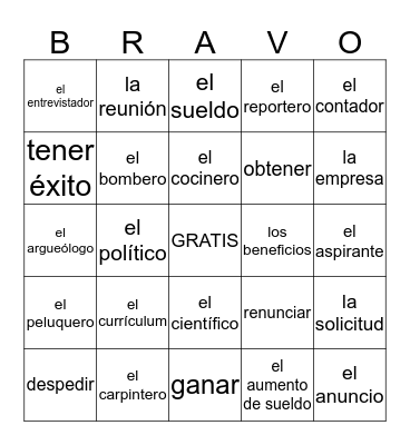 Descubre 2 Lección 7 Las profesiones Bingo Card
