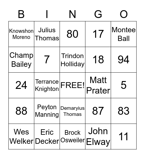 Bronco Bingo Card