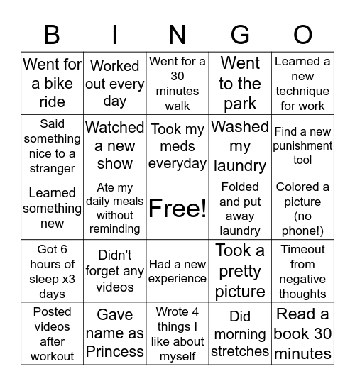 Good Girl Bingo Card