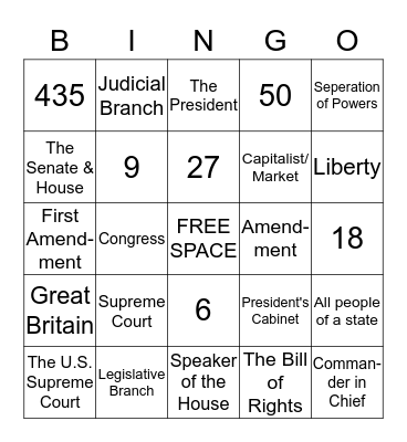 Civics Graduation Exam: Principles of Democracy Bingo Card