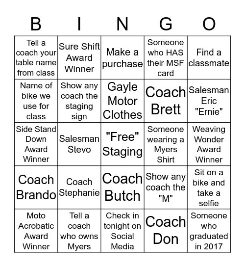 Riding Academy Bingo Night Bingo Card