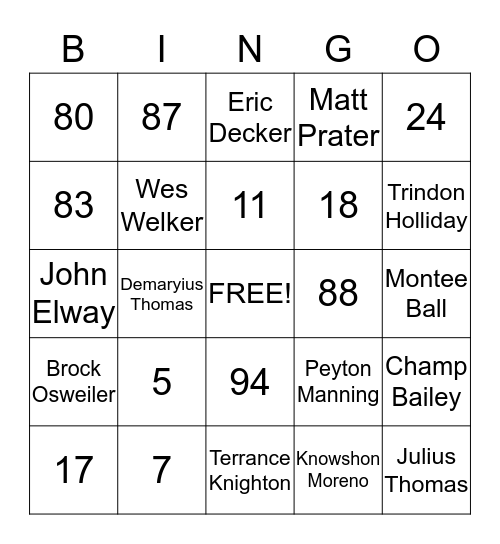 Bronco Bingo Card