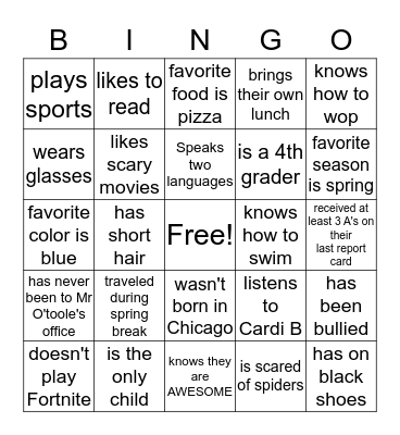 Getting to know you Bingo Card