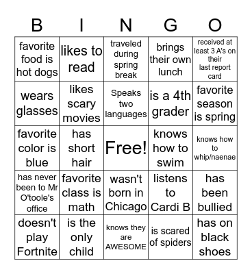 Getting to know you Bingo Card