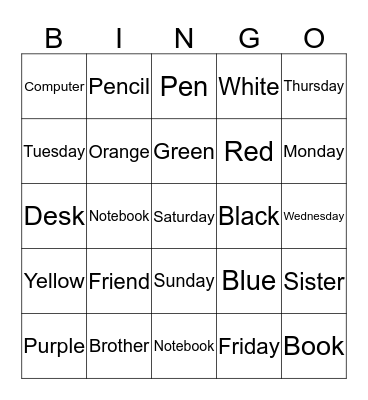 Word Bingo Card