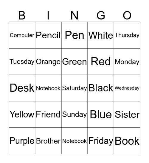 Word Bingo Card