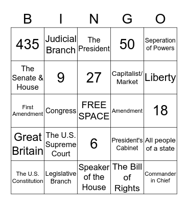 Civics Graduation Exam: Principles of Democracy Bingo Card