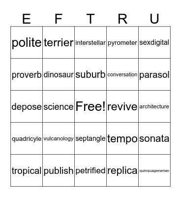 EFTRU BINGO Card