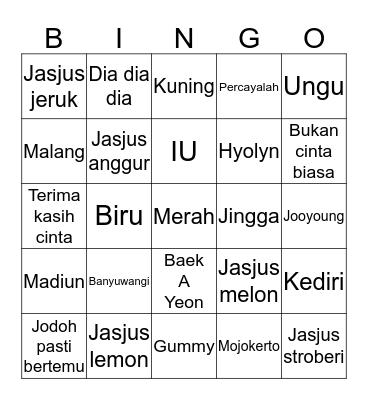 JIANEEEEE CANTIK. Bingo Card