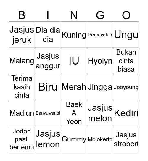 JIANEEEEE CANTIK. Bingo Card