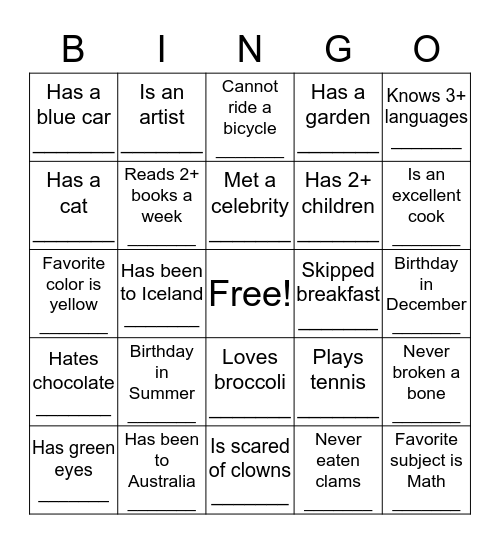 Untitled Bingo Card