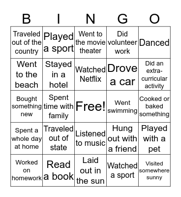 Spring Break BINGO! Bingo Card