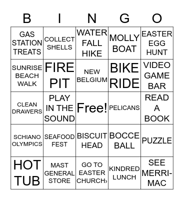 SCHIANO SPRING BREAK Bingo Card