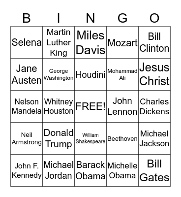 Famous People Bingo Card