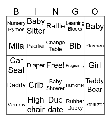 Vanessa's Baby Shower Bingo Card