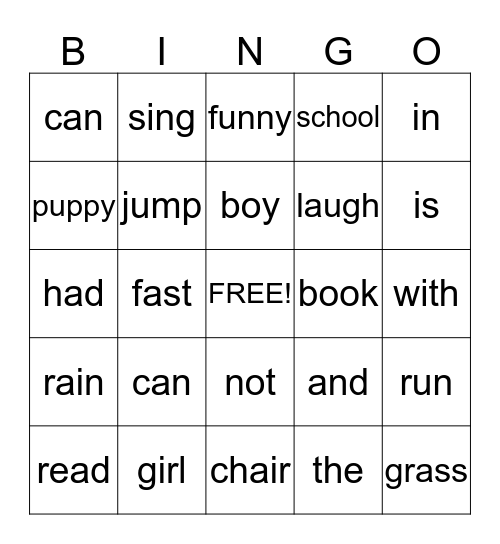 Dolch Sight Words #1 Bingo Card